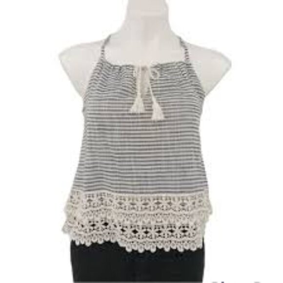 Abercrombie & Fitch Women's Tank Cami Striped/Seersucke Lace Trim - Size Medium - Picture 1 of 4